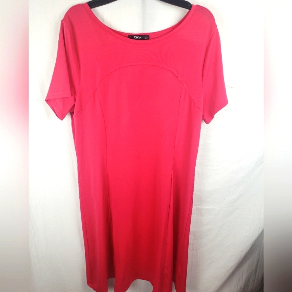 Lily Pink Short Sleeve Shift Dress Sz L